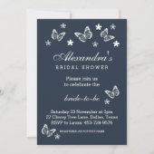 ネイビーブルーホワイトデイジーバタフライブライダルシャワー 招待状 (正面)