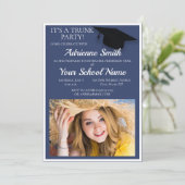 ネイビーブルーホワイトトランクカレッジパーティー写真 招待状 (スタンド正面)