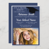 ネイビーブルーホワイトトランクカレッジパーティー写真 招待状 (正面/裏面)
