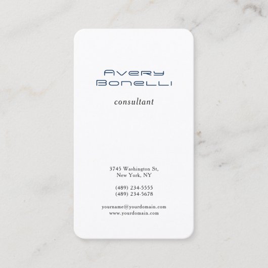 ネイビーブルーホワイトトレンディーミニマルプロフェッショナル 名刺 (正面)