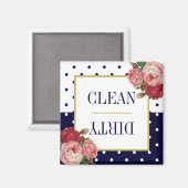 ネイビーブルーホワイトドットフローラクリーン汚れ食洗機 マグネット (正面/裏面)