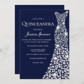 ネイビーブルーホワイトドレスキンセアニェラパーティー招待状 招待状 (正面/裏面)