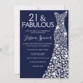 ネイビーブルーホワイトドレス21st素晴らしい誕生日パーティー 招待状 (正面)