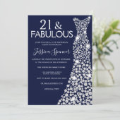 ネイビーブルーホワイトドレス21st素晴らしい誕生日パーティー 招待状 (スタンド正面)