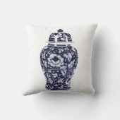 ネイビーブルーホワイトハンプトンモンタウクジンジャージャー瓶の花瓶 クッション (裏面)