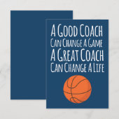ネイビーブルーホワイトバスケットボールコーチ サンキューカード (正面/裏面)