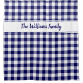 ネイビーブルーホワイトバッファロープレイドパターン名前をカスタムする シャワーカーテン (正面)