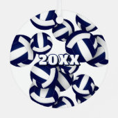 ネイビーブルーホワイトバレーボールアスリート名keepsake メタルオーナメント (裏面)