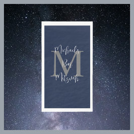 ネイビーブルーホワイトバー（ユダヤ教の）バル・ミツバーネームモノグラム