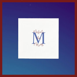 ネイビーブルーホワイトバー（ユダヤ教の）バル・ミツバーネームモノグラム スタンダードカクテルナプキン