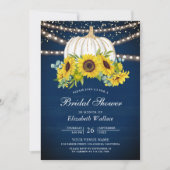 ネイビーブルーホワイトパンプキンサンフラワーズブライダルシャワー 招待状 (正面)
