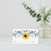 ネイビーブルーホワイトヒマワリ結婚フローラプレイスカード プレイスカード (スタンド正面)
