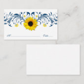 ネイビーブルーホワイトヒマワリ結婚フローラプレイスカード プレイスカード (正面/裏面)