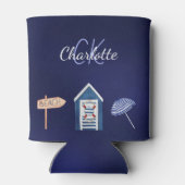 ネイビーブルーホワイトビーチプールモノグラム 缶クーラー (裏面)