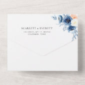 ネイビーブルーホワイトピーチフローラ書道結婚ズ オールインワン招待状 (裏面)