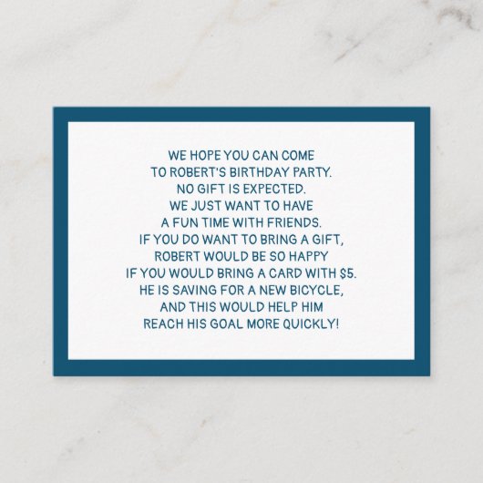 ネイビーブルーホワイトフィバー5ドルバースデーパーティー エンクロージャーカード (正面)