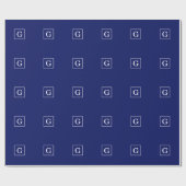 ネイビーブルーホワイトフレームイニシャルモノグラム ラッピングペーパー (フラット)