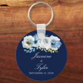 ネイビーブルーホワイトフローラエレガントな結婚式の好意 キーホルダー (正面)