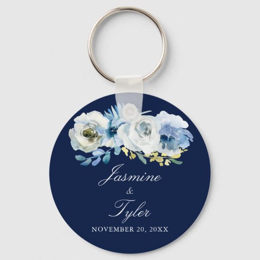 ネイビーブルーホワイトフローラエレガントな結婚式の好意 キーホルダー (裏面)