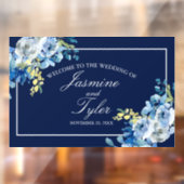 ネイビーブルーホワイトフローラエレガントウェルカム結婚ズ ウィンドウサイン (シート2)