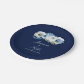 ネイビーブルーホワイトフローラエレガントミニマ結婚リスト ペーパープレート (アングル)
