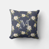 ネイビーブルーホワイトフローラモノグラム クッション (正面)