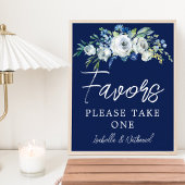 ネイビーブルーホワイトフローラ冬の結婚式の好意 ポスター