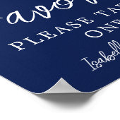 ネイビーブルーホワイトフローラ冬の結婚式の好意 ポスター (角)