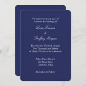 ネイビーブルーホワイトプレーンシンプル結婚式招待状 招待状 (正面/裏面)