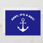 ネイビーブルーホワイトベビーシャワーアホイザボーイいかり サンキューカード (裏面)