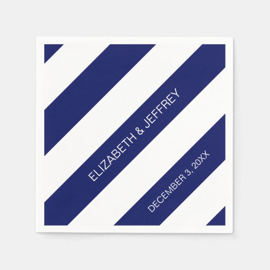 ネイビーブルーホワイトホリ名門私立校風のズストライプ#3モノグラム スタンダードカクテルナプキン (正面)