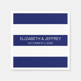 ネイビーブルーホワイトホリ名門私立校風のズストライプ#3モノグラム スタンダードカクテルナプキン