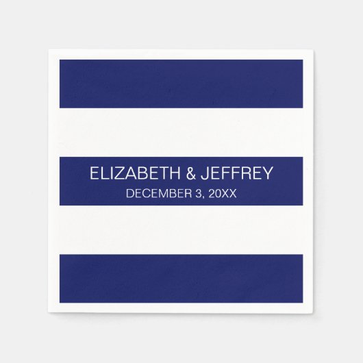 ネイビーブルーホワイトホリ名門私立校風のズストライプ#3モノグラム スタンダードカクテルナプキン (正面)