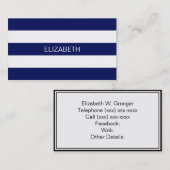 ネイビーブルーホワイトホリ名門私立校風のズストライプ#3モノグラム 名刺 (正面/裏面)