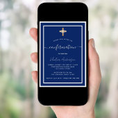 ネイビーブルーホワイトボーイ金ゴールドクロス確認 招待状