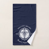ネイビーブルーホワイトボート名いかりウェルカムクアボード バスタオルセット (ハンドタオル)