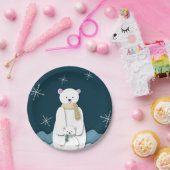 ネイビーブルーホワイトポーラーベアママとベビーパーティー ペーパープレート (パーティー)