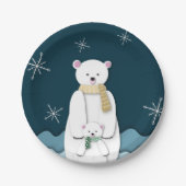 ネイビーブルーホワイトポーラーベアママとベビーパーティー ペーパープレート (正面)