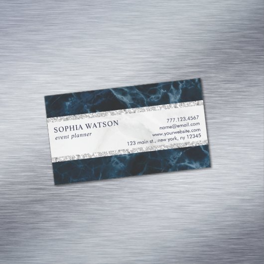 ネイビーブルーホワイトマーブルビジネスカードマグネット マグネット名刺 (インサイチュ)