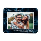 ネイビーブルーホワイトマーブル日付写真を保存 マグネット (横)