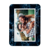 ネイビーブルーホワイトマーブル日付写真を保存 マグネット (縦)