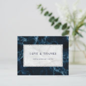 ネイビーブルーホワイトマーブル結婚ズありがとう ポストカード (スタンド正面)