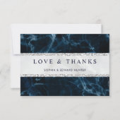 ネイビーブルーホワイトマーブル結婚ズサンキューカード サンキューカード (正面)