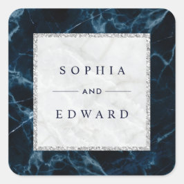 ネイビーブルーホワイトマーブル結婚ズ スクエアシール