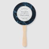 ネイビーブルーホワイトマーブル結婚式 プログラム ハンドファン (正面)