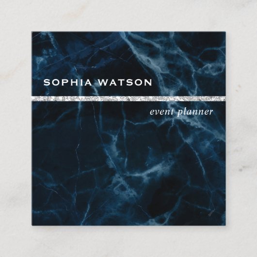 ネイビーブルーホワイトマーブル スクエア名刺 (正面)
