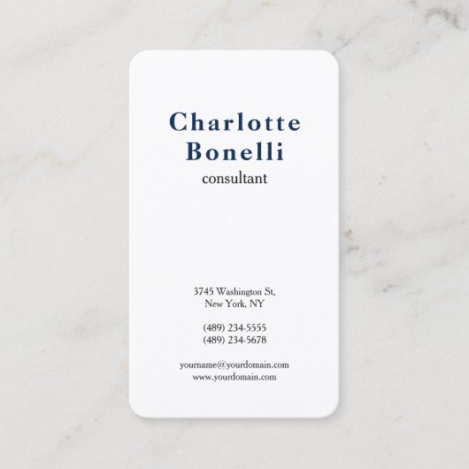 ネイビーブルーホワイトミニマモダンリストプロフェッショナル 名刺 (正面)