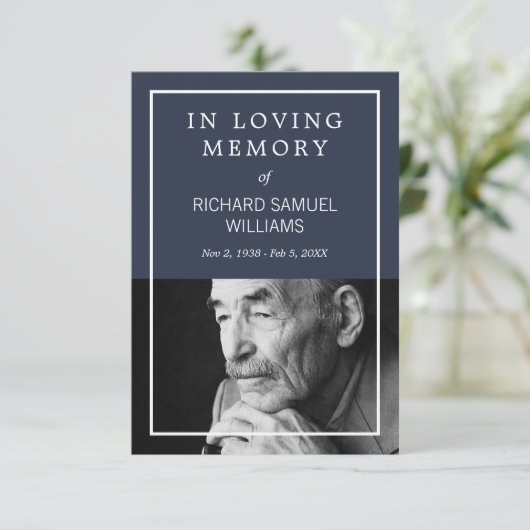 ネイビーブルーホワイトミニマル祈りの言葉カード エンクロージャーカード (スタンド正面)