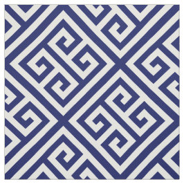 ネイビーブルーホワイトメッドギリシャ鍵Diag Tパターン#1 ファブリック