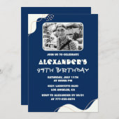 ネイビーブルーホワイトメンズ写真第94回誕生日 招待状 (正面/裏面)